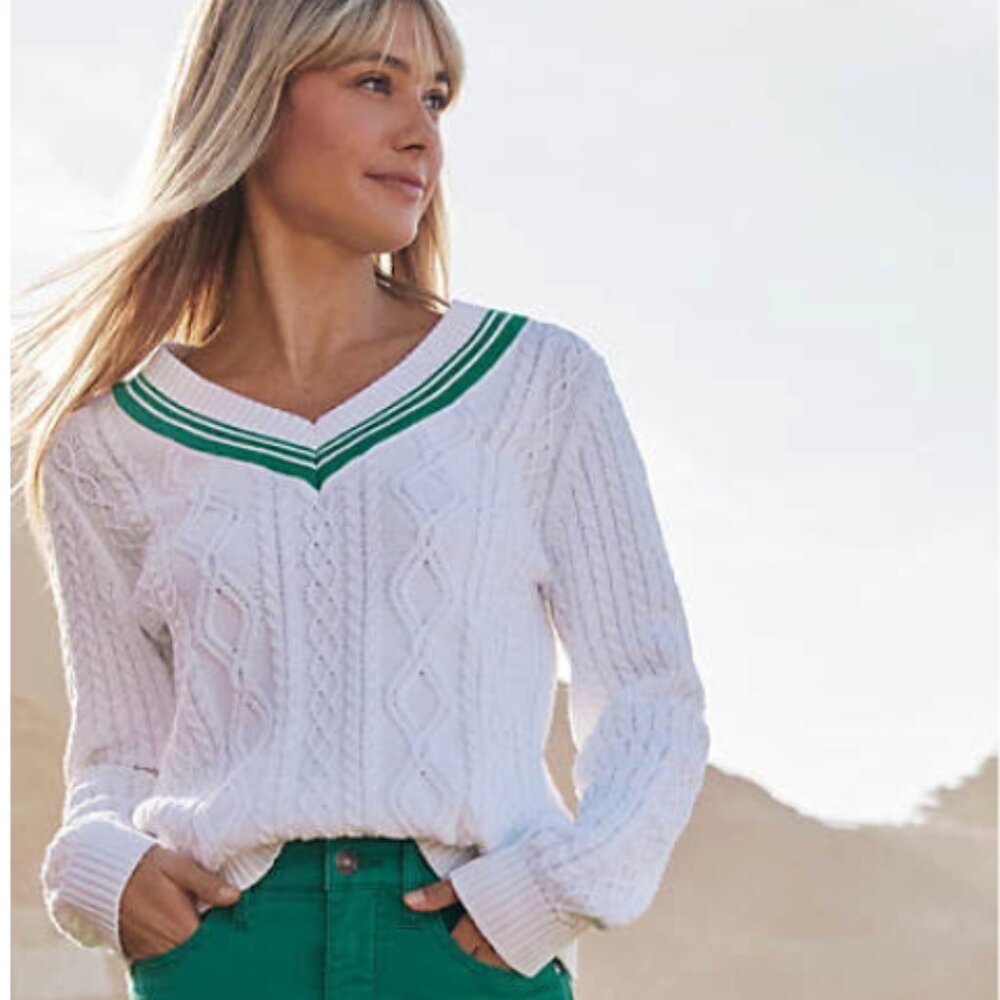 100% Cotton V-Neck Cable Sweater